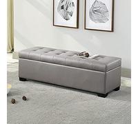 Moderno taburete rectangular de piel sintética acolchada para sala de estar y entrada, elegante mueble de acento gris, 100 x 45 x 40 cm