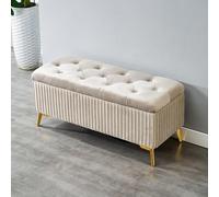 Moderno taburete rectangular tapizado de terciopelo para sala de estar y dormitorio, elegante banco de almacenamiento con compartimento oculto, tamaño: 100 x 39 x 45 cm, color: beige