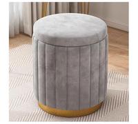 Moderno taburete redondo de almacenamiento tapizado con tapa extraíble, base dorada, reposapiés para sala de estar, dormitorio, dormitorio (blanco)