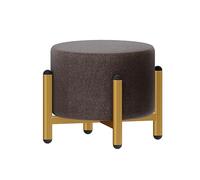 Moderno taburete redondo tapizado con altura ajustable, funda extraíble y lavable, elegante reposapiés de metal dorado, tela de lino, taburete y reposapiés, 28 x 28 x 25 cm