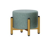 Moderno taburete redondo tapizado con altura ajustable, funda extraíble y lavable, elegante reposapiés de metal dorado, tela de lino, taburete y reposapiés, 28 x 28 x 25 cm