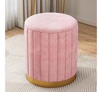 Moderno taburete reposapiés de terciopelo, otomano redondo con tapicería suave en color rosa, tamaño pequeño para sala de estar y dormitorio, muebles elegantes y cómodos reposapiés
