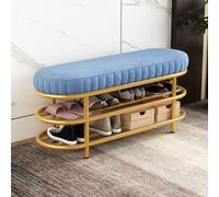 Moderno taburete tapizado para cambiar zapatos con banco de almacenamiento de 2 niveles para dormitorio y sala de estar, color azul (60 x 35 x 44 cm)