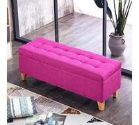 Moderno taburete tapizado para cambio de zapatos con almacenamiento de lino, reposapiés para sala de estar y dormitorio, color rosa, 100 x 40 x 45 cm