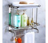 Moderno toallero de pared de acero inoxidable con doble estante para almacenamiento de baño y cocina, 80 cm