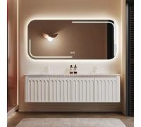 Moderno tocador de baño de doble lavabo con espejo antivaho inteligente, puertas de cierre suave y grifo incluido para mejorar la funcionalidad del baño