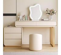 Moderno tocador de maquillaje con luz LED, con taburete, espejo compacto para dormitorio, elegante tocador para espacios pequeños, 80 x 48 x 73 cm, diseño de sensor táctil