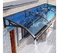 Moderno toldo para patio al aire libre, 61 x 279 cm, refugio de lluvia de policarbonato azul, elegante cubierta de porche, toldo silencioso para jardín con marco de aluminio negro duradero