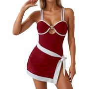 Moderno traje de baño con falda de dos piezas, elegante control al bañarse para piscina, playa, sin tirantes, se puede usar durante todo el año, rojo, L