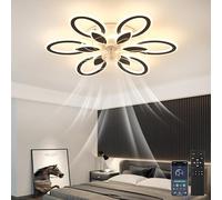 Moderno Ventilador Techo Con Luz Flor Regulable Acrílico Ventiladores De Techo De Montaje Empotrado Ventilador De Araña De Bajo Perfil Temperatura De Color Continua Silencio 6 Velocidades Dormitorio