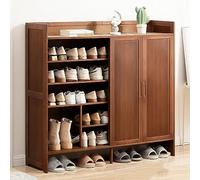 Moderno zapatero de bambú de 5 niveles con puertas correderas, zapatero independiente para entrada y pasillo, elegante estante de madera de nogal (117 x 32 x 106 cm)