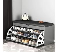 Moderno zapatero gris con 3 cajones abatibles y asiento acolchado, banco de almacenamiento de entrada con caja superior elevadora, elegante zapatero para pasillo y dormitorio, 80 x 30 x 51 cm