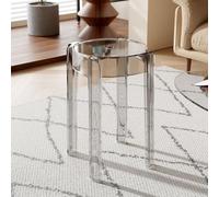 Modernos taburetes de bar acrílicos de 45,7 cm, sillas de comedor altas transparentes, apilables, elegantes taburetes de plástico con altura de mostrador, sin brazos, acabado gris ahumado