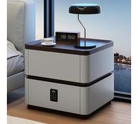 ModernSmartMesita de noche con cerradura de contraseña, madera sólida, con almacenamiento, elegante, para dormitorio, armario de dormitorio, gris, 45 cm, perfecto para OrganizingEssentials