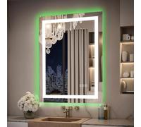 moderntop Espejo de baño LED de 70 x 50 cm, espejo de pared con iluminación y función antivaho, retroiluminación RGB, iluminación delantera de 6500 K, espejo inteligente con función de cambio de color