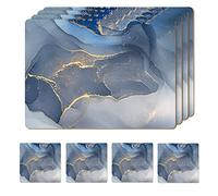 Moderry Juego de 4 manteles Individuales de Corcho Resistentes al Calor para Mesa de Comedor con Juego de 4 Posavasos a Juego con diseño de mármol de 16 x 12 Pulgadas, manteles Individuales Duros con