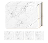 Moderry Juego de 4 manteles individuales de corcho resistentes al calor para mesa de comedor con juego de 4 posavasos a juego, diseño de mármol, 40,6 x 30,5 cm, parte trasera de corcho (mármol blanco)