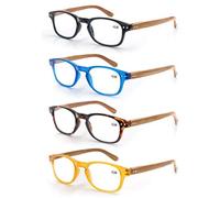 MODFANS Un pack de 4 gafas de lectura 3.5 para Hombres/Mujeres - Lente Clara,Vision Clara,Efecto Madera - Moda,Practicas,Ligeras,Comodas,Colores Negro-Azul-Marron-Amarillo
