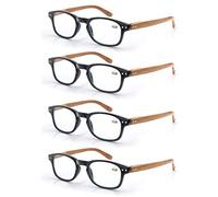 MODFANS Un pack de 4 gafas de lectura 3.5 para Hombres/Mujeres - Lente Clara,Vision Clara,Efecto Madera - Moda,Practicas,Ligeras,Comodas,Colores Negro