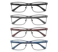 MODFANS Un Pack de 4 Gafas de Lectura Hombres Anti Luz Azul,Rectangular Metal Acero Inoxidable - Lente Clara,Vision Clara - Ligeras Comodas,Colores Mezclados