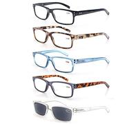 MODFANS Un Pack de 5 Gafas de Lectura 1.5 para Hombres/Mujeres - Lente Clara,Vision Clara,Efecto Madera - Moda,Practicas,Ligeras,Comodas