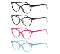 MODFANS Un Pack de Cuatro Gafas de Lectura 1.5 para Mujeres - Buena Vision Ligeras Comodas,Vista de Cerca/Vista Cansada,Cat Eye,Colores Negro-Marron-Rosa-Azul