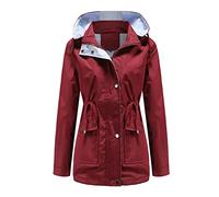 MODFUL Chaqueta impermeable de manga larga para mujer, cortavientos impermeable, ligera, resistente al viento, abrigo al aire libre, Vino Rojo, M