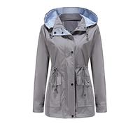 MODFUL Chaqueta impermeable de manga larga para mujer, rompevientos con capucha, ligera, resistente al viento, abrigo para exteriores, gris, XL