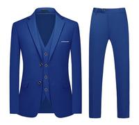 MODFUL Traje de 3 piezas para hombre, ajuste delgado, dos botones, formal, esmoquin, americana, chaleco, pantalones, conjunto de boda, azul real, L
