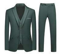 MODFUL Traje de 3 piezas para hombre, ajuste delgado, dos botones, formal, esmoquin, americana, chaleco, pantalones, conjunto de boda, verde, XL