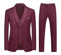 MODFUL Traje de 3 piezas para hombre, ajuste delgado, dos botones, formal, esmoquin, americana, chaleco, pantalones, conjunto de boda, granate, S