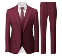 MODFUL Traje de hombre de 3 piezas, corte ajustado, con un botón, chaleco de boda, borgoña, M