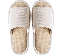 MODFUSDF Pareja zapatillas de lino para hombres piso interior zapatos de verano algodón mudo zapatilla mujer antideslizante japonés elegante diapositivas sólidos