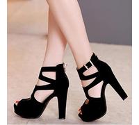 MODFUSDF Verano Europeo y Americano Sexy súper Alto tacón Alto Zapatos Mujeres Pescado Negro Roma Negro Mujeres Sandalias-2,6