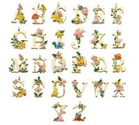 Modixun - Colgantes de metal esmaltado, estilo floral, charms de letras del alfabeto, jardín, cuentos de hadas, estilo princesa, charms de letras para joyería, estilo A, 26 piezas