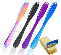 Modixun Esparcidor de cuchillos de mantequilla de acero inoxidable de 4 colores, esparcidor de mantequilla 3 en 1, cuchillos de mantequilla para cortador de mantequilla, rallador, cortador de