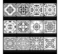 Modixun Paquete de 12 plantillas de azulejos grandes de 30 x 30 cm, plantillas reutilizables con bordes redondos, plantillas de pintura para muebles de madera, estilo A