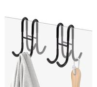 Modixun Paquete de 2 ganchos de toalla de doble cara para puerta de ducha, ganchos de cristal sin marco para afeitadora de lufa, acero inoxidable 304, color negro