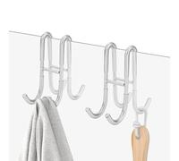 Modixun Paquete de 2 ganchos de toalla de doble cara para puerta de ducha, ganchos de cristal sin marco para afeitadora de lufa, acero inoxidable 304, plateado