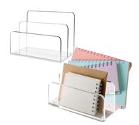 Modixun Paquete de 2 organizadores de correo para escritorio, soporte de correo acrílico transparente de 2 secciones, clasificador de cartas, organizador vertical moderno de archivos de escritorio