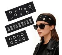 Modixun Paquete de 3 diademas de moda con ojales anchos para mujer, accesorios grunge, ojales de metal, banda elástica gótica punk para el cabello (negro)