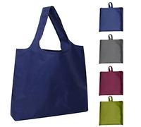 Modixun Paquete de 4 bolsas de comestibles plegables ultra grandes, bolsas de compras reutilizables resistentes con bolsillo de fijación, bolsas reutilizables impermeables, lavables a máquina, 4