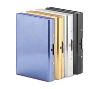 Modixun Paquete de 4 portatarjetas de crédito con bloqueo RFID, de acero inoxidable, delgada y pequeña, 6 ranuras, funda rígida de metal, soporte para tarjetas de visita para hombres y mujeres, negro,