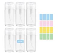 Modixun Paquete de 6 bombas removedoras de esmalte de uñas, dispensador de alcohol, botella con cerradura, contenedor de líquido vacío con calcomanías para removedor de maquillaje, agua micelar,