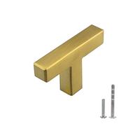 Modket M1603 Euro - Manija cuadrada para gabinete, acero inoxidable 304, perilla de 2 pulgadas, latón satinado cepillado dorado, 10 paquetes