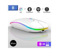 (Modo dual B-White) Ratón Bluetooth silencioso LED óptico USB inalámbrico recargable portátil de alta