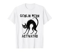 Modo Goblin Activado Gato Negro Halloween Camiseta gráfica económica, Hombre, Blanco, L