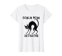 Modo Goblin Activado Gato Negro Halloween Camiseta gráfica económica, Mujer, Blanco, M