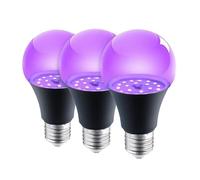 MODOAO Bombilla UV púrpura iluminación negra fiesta bombilla E27 luz nocturna bombilla 395 nm luz negra solo para tailgating y otras escenas diferentes (3, negro)