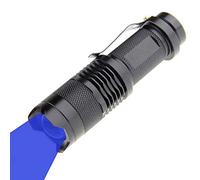 MODOAO Linterna LED de luz azul, paquete de 1, con zoom, resistente al agua, luz de enfoque ajustable para acampar, cazar, caminar, visión nocturna, pesca nocturna, astronomía y emergencia (negra)